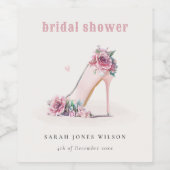 ソフトなバラ色のハイ ヒール フラワー ブライダル シャワー ワインラベル (シングルラベル)