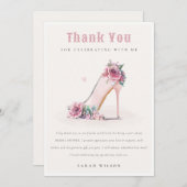 ソフトなバラ色のピンクのハイヒール フラワーブライダルシャワー サンキューカード (正面/裏面)
