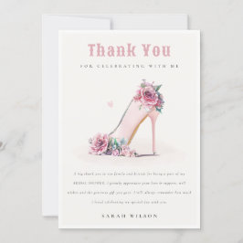ソフトなバラ色のピンクのハイヒール フラワーブライダルシャワー サンキューカード