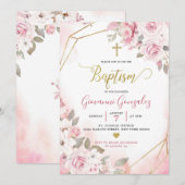 ソフトなバラ色のピンクの女の子の洗礼招待状 招待状 (正面/裏面)