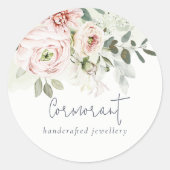 ソフトなバラ色の牡丹の葉のボタニカル フラワー ラウンドシール (正面)