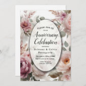 ソフトなバラ色の花々と芍薬のセレナーデ 招待状 (正面/裏面)