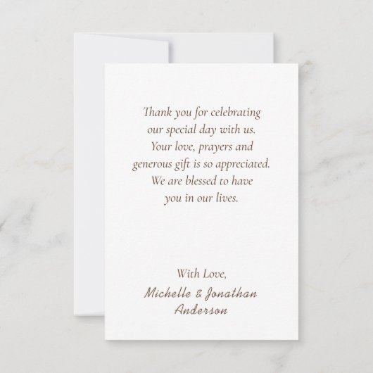 ソフトなバラ色の花とグリーンが美しいフラワーウェディング サンキューカード (裏面)