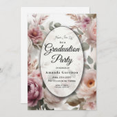 ソフトなバラ色の花モモとローズのセレナーデ 招待状 (正面/裏面)