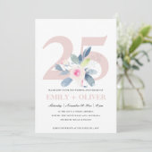 ソフトなバラ色の青い花模様　25周年記念イヤー 招待状 (スタンド正面)