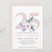 ソフトなバラ色の青い花模様　25周年記念イヤー 招待状 (正面/裏面)