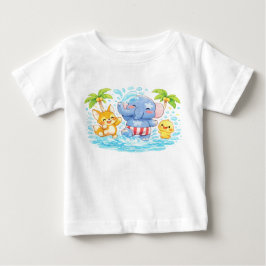 ソフトなパステルカラーのおもちゃのキャラクター ベビーTシャツ