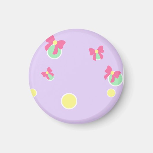 ソフトなパステルカラーの水玉とリボン マグネット (正面)