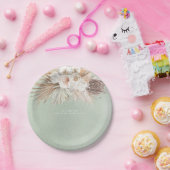 ソフトなパステルグリーンのサゴとパンパスグラスと花 ペーパープレート (パーティー)