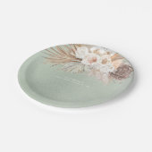 ソフトなパステルグリーンのサゴとパンパスグラスと花 ペーパープレート (アングル)