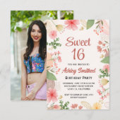 ソフトなパステルゴールドの花の水彩写真 スイート16 招待状 (正面/裏面)