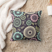 ソフトなパステルピンクとターコイズブルーの花 Vintage BotanicaL クッション (ブランケット)