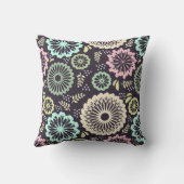 ソフトなパステルピンクとターコイズブルーの花 Vintage BotanicaL クッション (裏面)