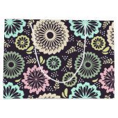 ソフトなパステルピンクとターコイズブルーの花 Vintage BotanicaL ラージペーパーバッグ (裏面)