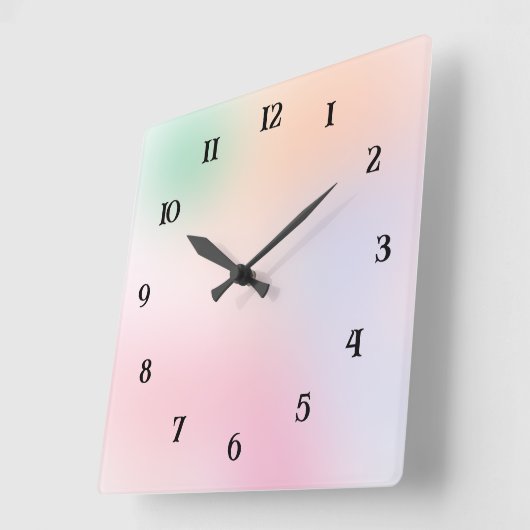 ソフトなパステルピンクと青と緑のぼやけ スクエア壁時計 (傾斜)