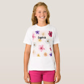 ソフトなパステルピンクの花柄の水彩デザイン Tシャツ (正面フル)