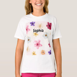 ソフトなパステルピンクの花柄の水彩デザイン Tシャツ
