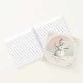 ソフトなパステルピンクの雪だるま 冬の森 ノートブック (内部)