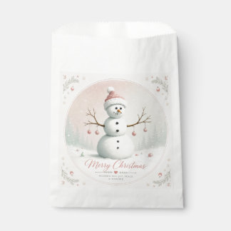 ソフトなパステルピンクの雪だるま 冬の森 フェイバーバッグ