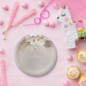 ソフトなパステルブラウンのパンパス草と花 ペーパープレート (パーティー)