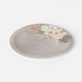 ソフトなパステルブラウンのパンパス草と花 ペーパープレート (アングル)