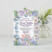 ソフトなパステルブルーの花が咲き誇るマザーズデイパーティー 招待状 (スタンド正面)