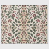 ソフトなピンクとグリーンの花模様 ラッピングペーパー (フラット)