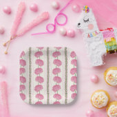 ソフトなピンクとグリーンの菊の花のストライプ ペーパープレート (パーティー)