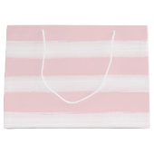 ソフトなピンクとホワイトの水彩ストライプ ベビーシャワー ラージペーパーバッグ (正面)
