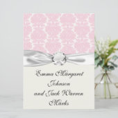 ソフトなピンクとホワイトの華やかなダマスク柄 招待状 (スタンド正面)