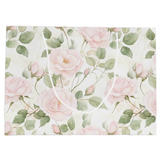 ソフトなピンクと白い花のブライダルシャワー ラージペーパーバッグ (裏面)