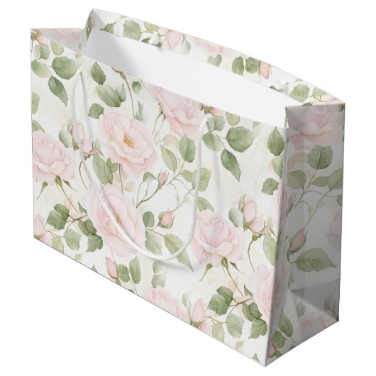 ソフトなピンクと白い花のブライダルシャワー ラージペーパーバッグ (裏面アングル)