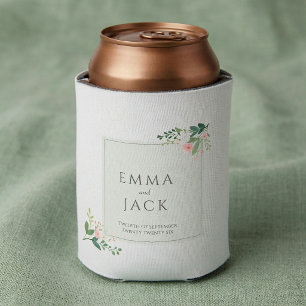 ソフトなピンクのグリーンが結婚式の名を彩る 缶クーラー