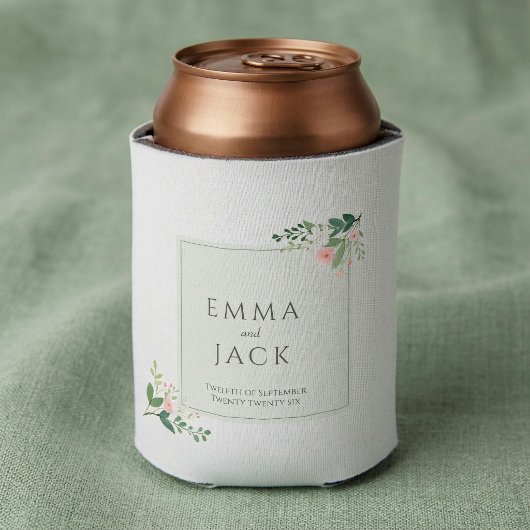 ソフトなピンクのグリーンが結婚式の名を彩る 缶クーラー