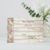 ソフトなピンクのバラと木のカントリーウェディングの出欠確認カード 招待状 (スタンド正面)