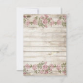 ソフトなピンクのバラと木のカントリーウェディングの出欠確認カード 招待状 (裏面)