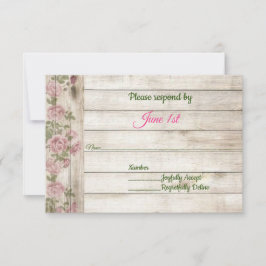 ソフトなピンクのバラと木のカントリーウェディングの出欠確認 招待状