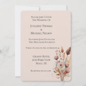 ソフトなピンクの桃の花のウェディング 招待状 (正面)