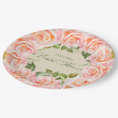 ソフトなピンクの水彩ローズ ブライダルシャワー ペーパープレート (アングル)