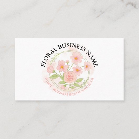 ソフトなピンクの花が円形に 名刺 (正面)