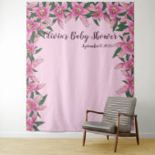 ソフトなピンクの花が咲くユリの背景 タペストリー (インサイチュ)