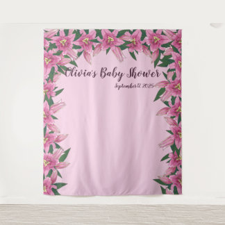 ソフトなピンクの花が咲くユリの背景 タペストリー