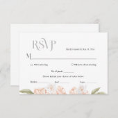  ソフトなピンクの花のウェディング返信カード 出欠カード (正面/裏面)