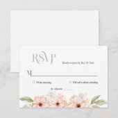 ソフトなピンクの花のシンプルな返信カード 出欠カード (正面/裏面)