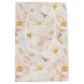 ソフトなピンクの花の結婚前お披露目会 ミディアムペーパーバッグ (正面)