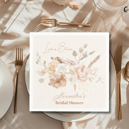 ソフトなピンクの花の美しいパンパス草のブライダルシャワー スタンダードカクテルナプキン