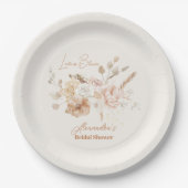 ソフトなピンクの花の美しいパンパス草のブライダルシャワー ペーパープレート (正面)