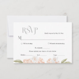  ソフトなピンクの花柄のウェディング返信カード 出欠カード