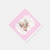 ソフトなピンクの花模様の紅茶 ブライダルシャワー スタンダードカクテルナプキン (角)