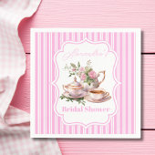 ソフトなピンクの花模様の紅茶 ブライダルシャワー スタンダードカクテルナプキン